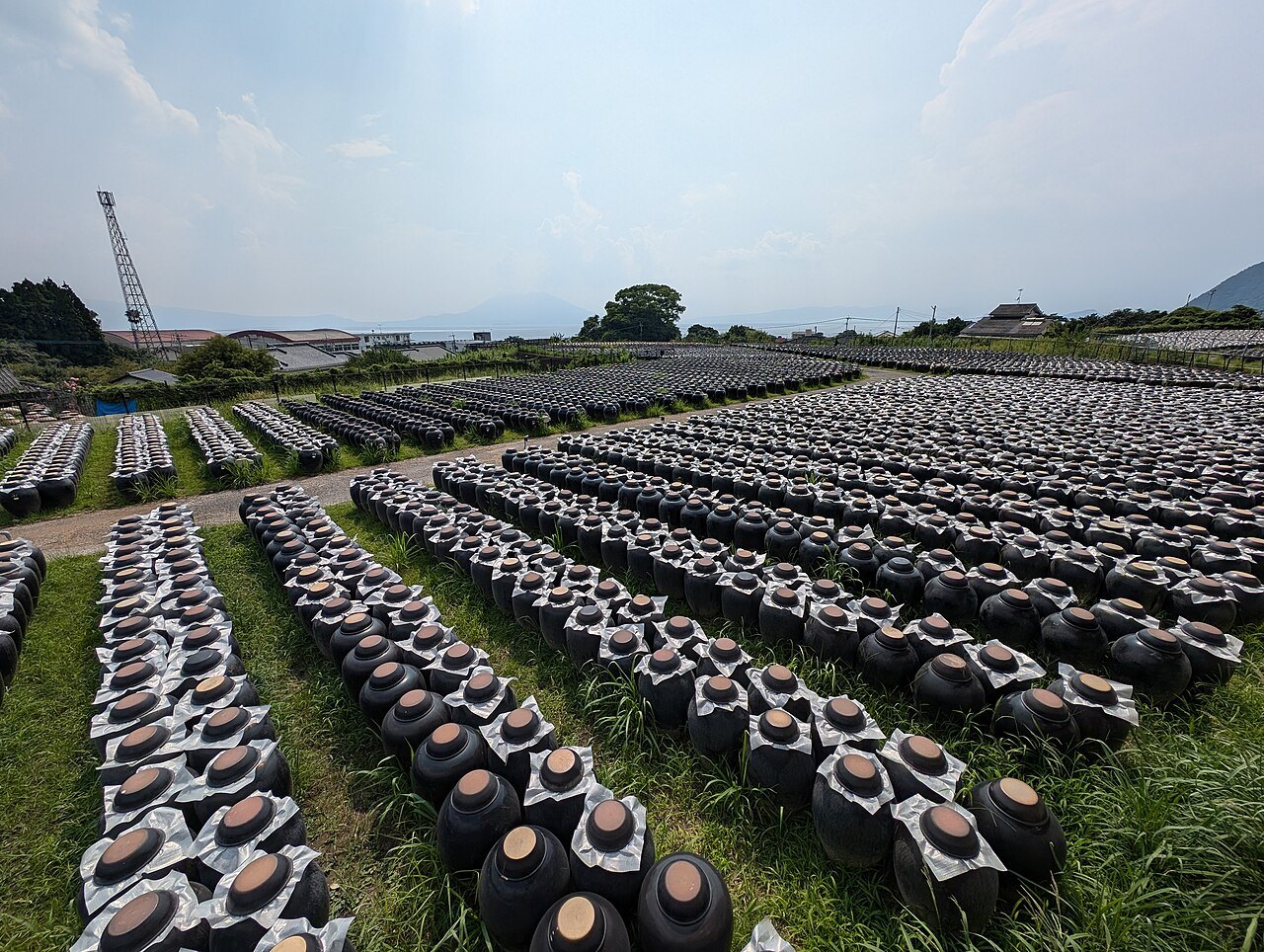 鹿児島県霧島市福山町に並ぶ黒酢の壺